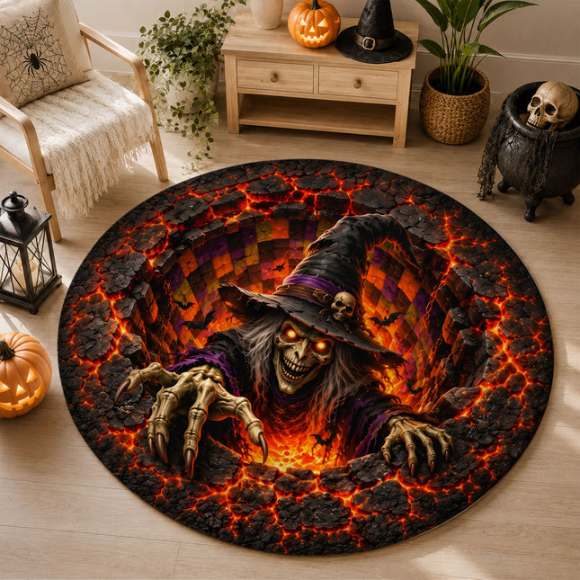 Halloween Witch Fire Pit Round Rug Scary Lava Monster Doormat