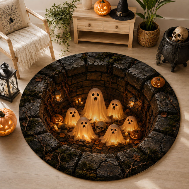Halloween Ghost Pit Round Rug Spooky Pumpkin Skull Doormat
