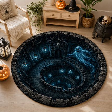 Halloween Round Rug Haunted Ghost Dungeon 3D Illusion Doormat