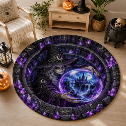 Halloween Crystal Ball Witch Round Rug Gothic Castle Doormat
