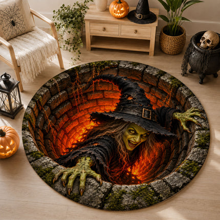 Halloween Evil Witch Well Round Rug Scary 3D Doormat