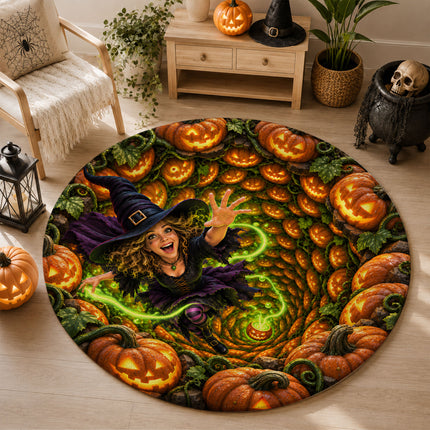 Halloween Witch Pumpkin Portal Round Rug Doormat