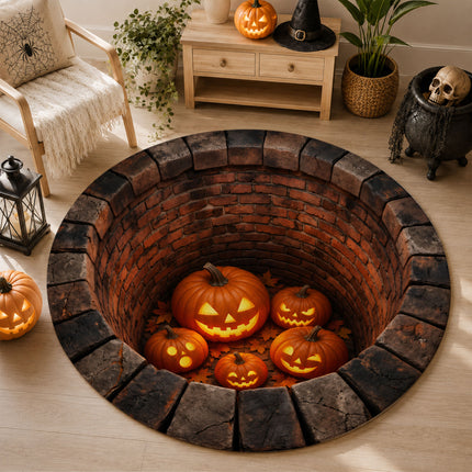 Halloween Round Rug Pumpkin Well 3D Illusion Doormat