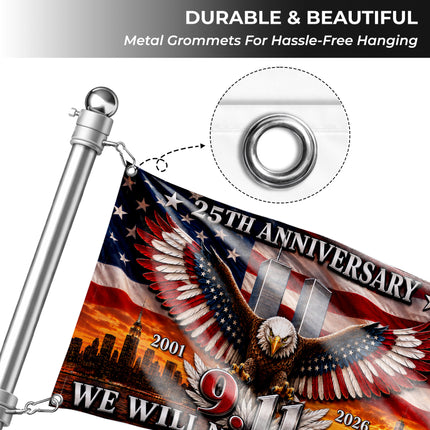 Patriot Day 25th Anniversary Patriotic Eagle 9.11 Memorial Grommet Flag
