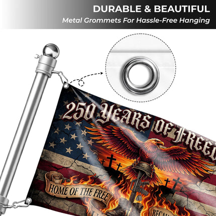US Veteran Fiery Eagle Battlefield Cross America 250 House Flag