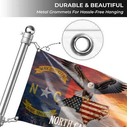 North Carolina Grommet Flag Strong And Free Eagle Cardinal