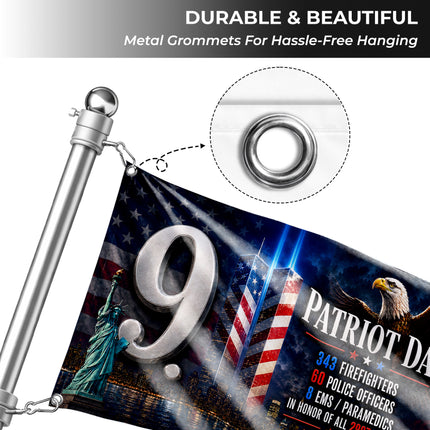 Patriot Day 25th Anniversary 9.11 Heroes Never Forget Grommet Flag