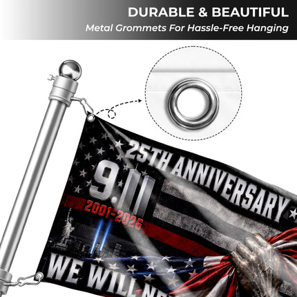 Patriot Day 25th Anniversary Thin Red Line Never Forget Grommet Flag