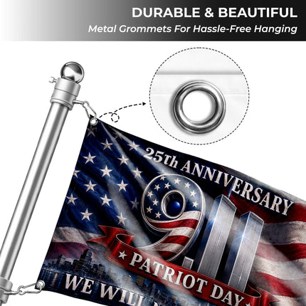 25th Anniversary Patriot Day Twin Towers American Flag Grommet Flag