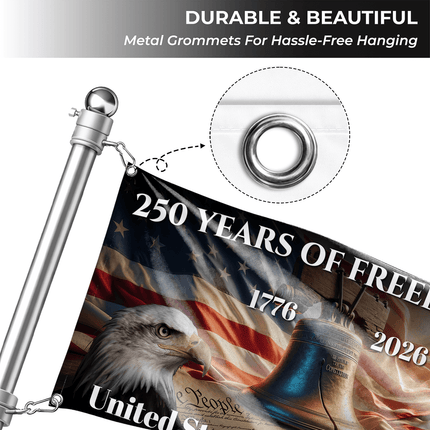 United States of America 250 Years of Freedom Eagle Liberty Bell House Flag