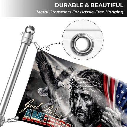 God Bless America Jesus Eagle Grommet Flag