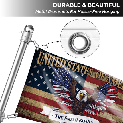 Personalized Patriotic Bald Eagle American House Flag