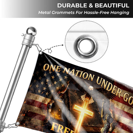 Patriotic One Nation Under God Cross American House Flag