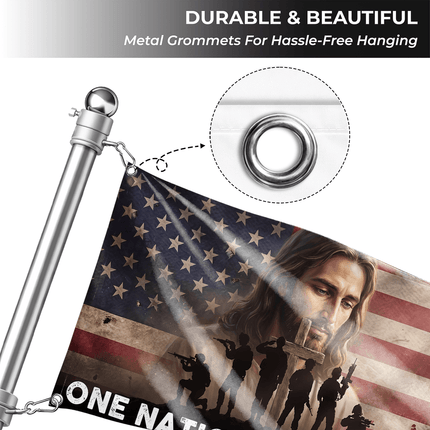 One Nation Under God Jesus Military Grommet Flag