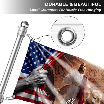 One Nation Under God Jesus Eagle Lion Constitution Grommet Flag
