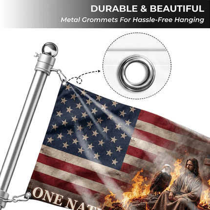 One Nation Under God Fire Jesus Eagle Grommet Flag