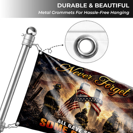 Patriot Day Never Forget Firefighter Memorial 25th Anniversary Grommet Flag