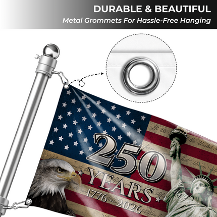 America 250 Years Anniversary Patriotic Eagle Flag HOF3