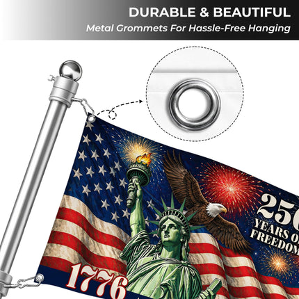 Statue of Liberty Eagle Fireworks 250 Years of Freedom House Flag