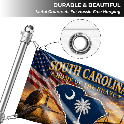 South Carolina Grommet Flag Home of the Brave Eagle Lighthouse