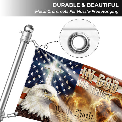 In God We Trust Jesus Eagle Lion Constitution Grommet Flag
