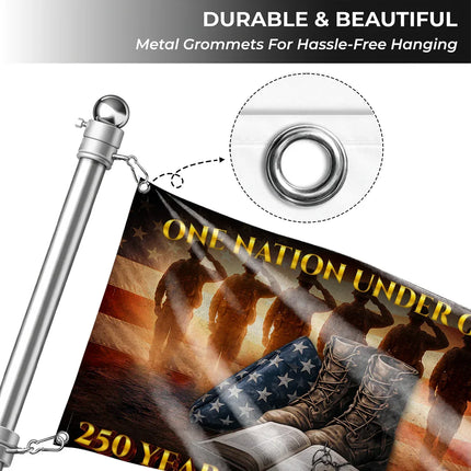 One Nation Under God Veteran Boots & Bible 250 Years House Flag