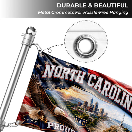 North Carolina Grommet Flag Proud and Free Eagle Coastal State Map