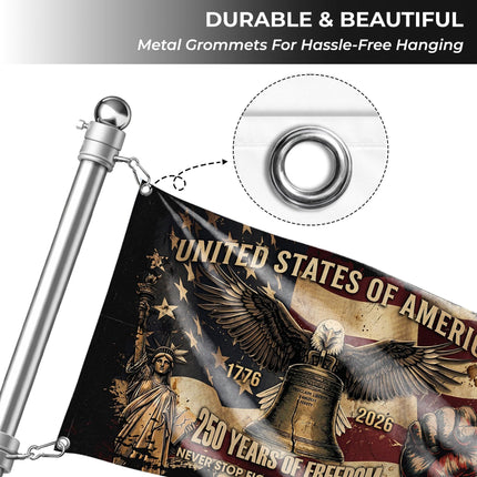 United States of America 250 Years of Freedom Never Stop Fighting Raised Fist House Flag