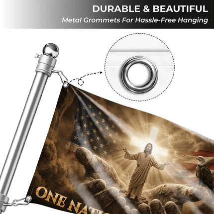 One Nation Under God Hands Jesus Grommet Flag