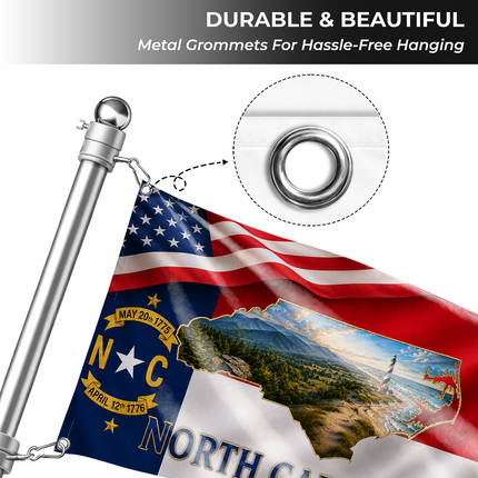 North Carolina Grommet Flag State Map Lighthouse Cardinal