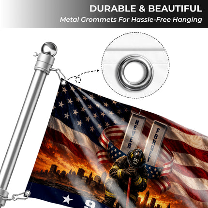 Patriot Day 25th Anniversary 343 Firefighter Never Forget Grommet Flag