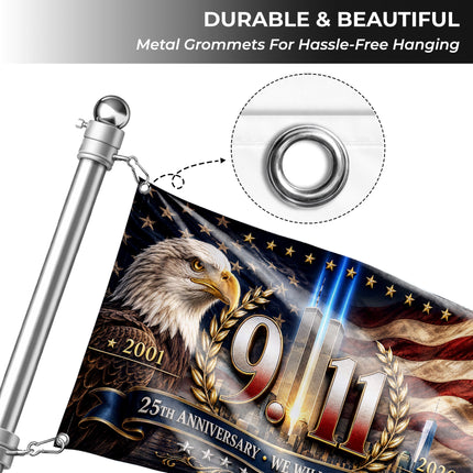 Patriot Day 25th Anniversary Eagle Laurel Never Forget Grommet Flag
