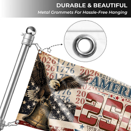 United States of America 250 Years of Freedom Distressed Typography Eagle Liberty Bell House Flag