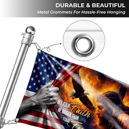 God Bless America Let Your Faith Be Bigger Than Your Fear Jesus Eagle Grommet Flag