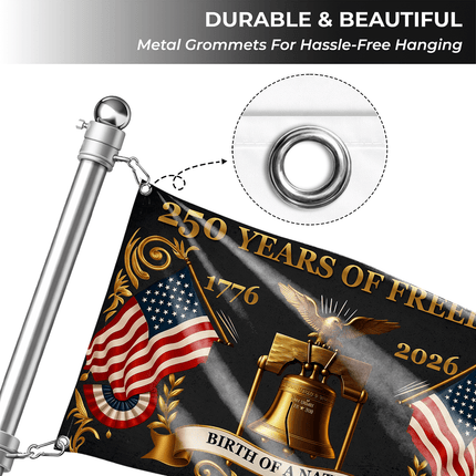 United States 250 Years of Freedom Birth of a Nation Gold Liberty Bell House Flag
