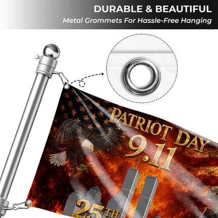 25th Anniversary Patriot Day Soldier Eagle Twin Towers Tribute Grommet Flag