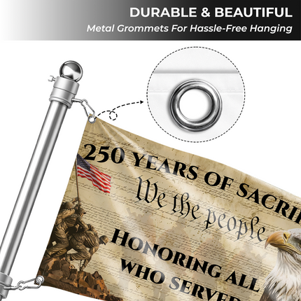 US Veteran 250 Years of Sacrifice Iwo Jima Parchment Eagle House Flag