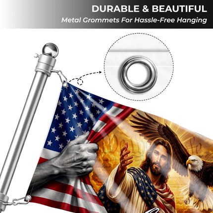 One Nation Under God Jesus American Eagle Grommet Flag