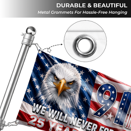 Patriot Day 25th Anniversary Stars Stripes Bald Eagle Grommet Flag