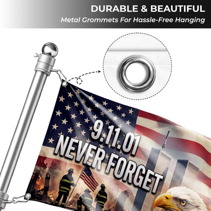 Patriot Day 25th Anniversary Firefighters Eagle Never Forget Grommet Flag