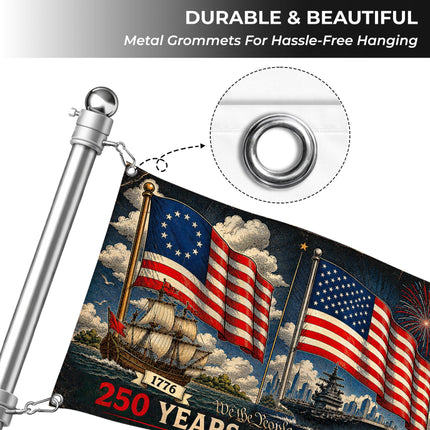 250 Years of Freedom Then and Now Naval Fleet America 250 House Flag