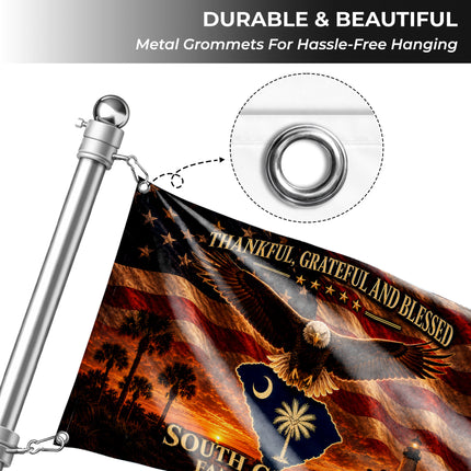 Personalized South Carolina Grommet Flag Thankful Grateful Blessed Custom Family Eagle