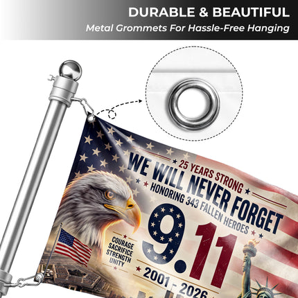 Patriot Day 25th Anniversary 343 Fallen Heroes Memorial Grommet Flag