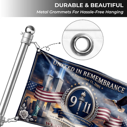 Patriot Day 25th Anniversary United in Remembrance Memorial Grommet Flag