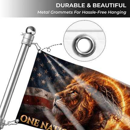 One Nation Under God Fiery Lion Jesus Flag