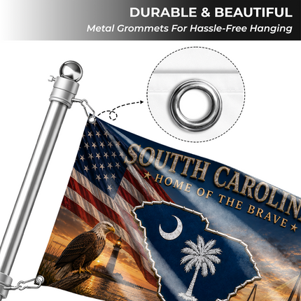 South Carolina Grommet Flag Home of the Brave Eagle Lighthouse