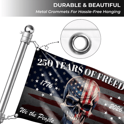 We The People 250 Years of Freedom Patriotic Skull House Flag