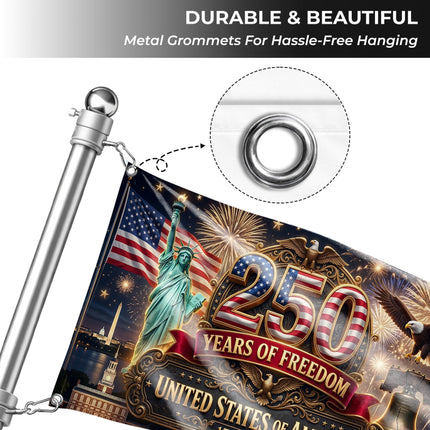 United States of America 250 Years of Freedom Liberty Bell Statue landmarks House Flag