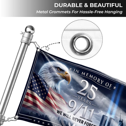 Patriot Day 25th Anniversary Eagle Tribute in Light Memorial Grommet Flag