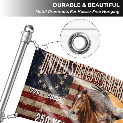 250 Years Strong Horse & Eagle United States of America 250 House Flag